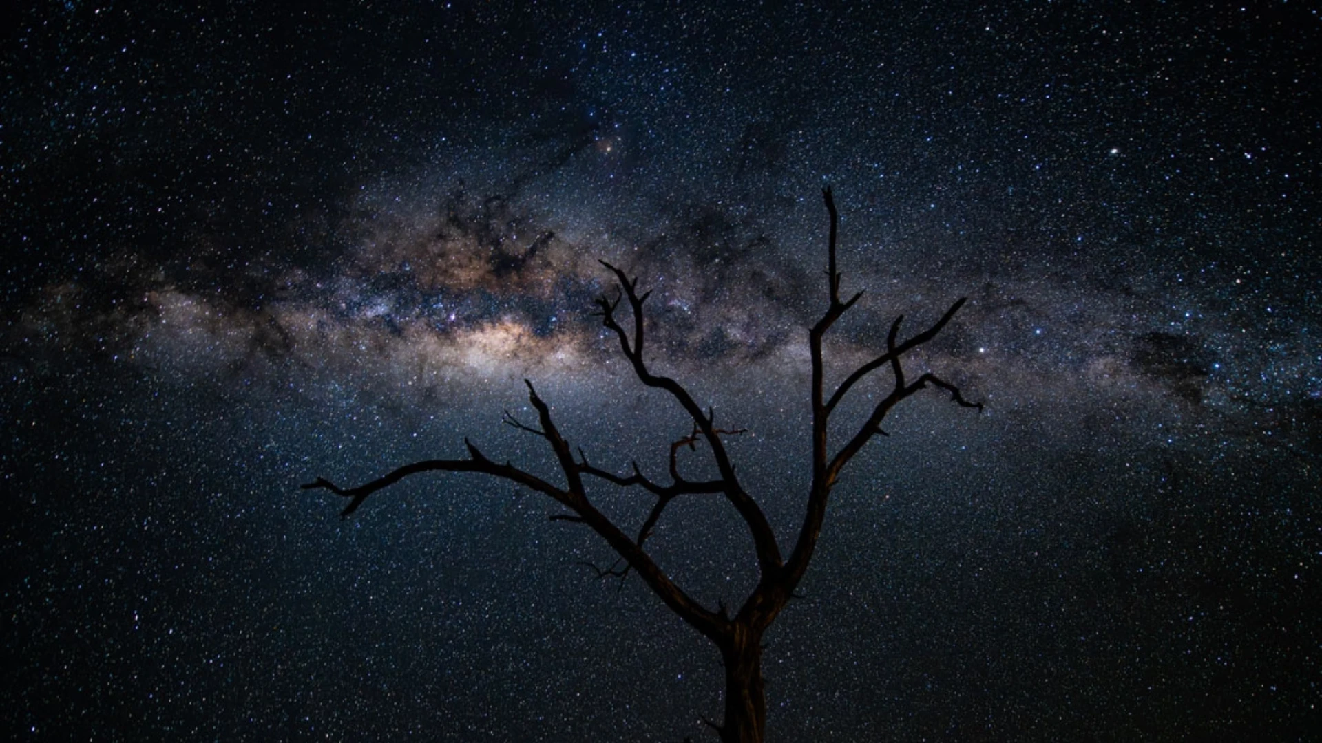 Cielo stellato e Via Lattea nel deserto della Namibia — astrofotografia